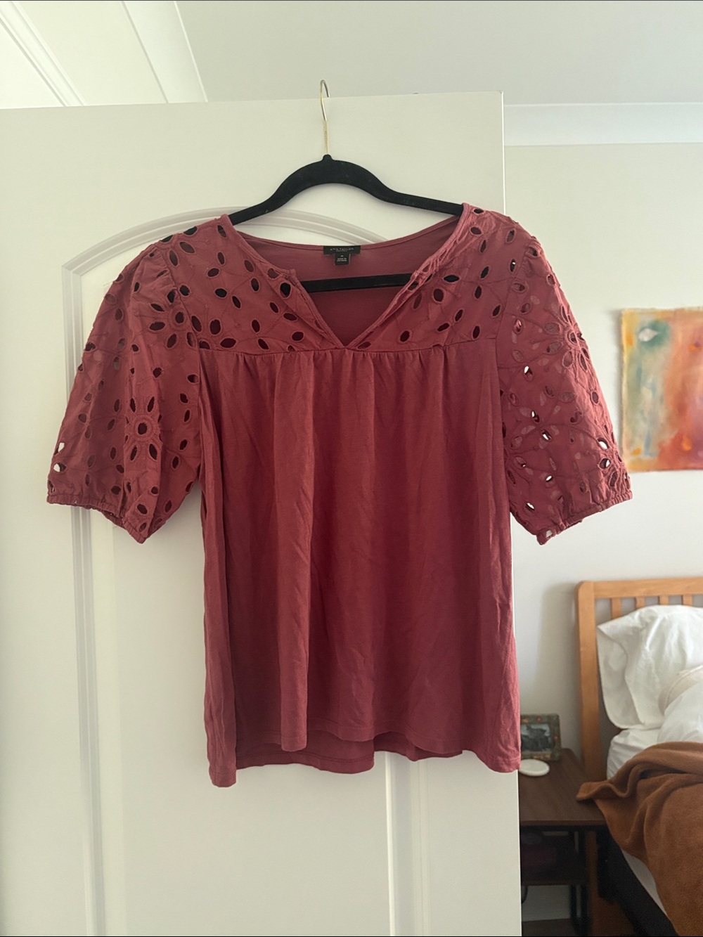 Ann Taylor Factory Rose Eyelet V-Neck Blouse